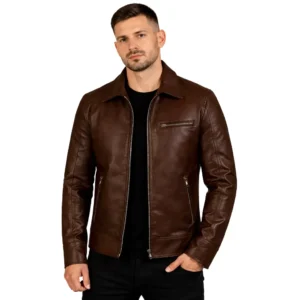 Shadow Rider Men's Black Cafe Racer Leather Jacket – Top-Grain Sheep Leather
