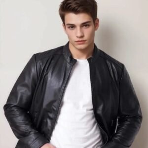Men Club Night Classic Leather Jacket Genuine Leather Black Fashion Jacket Zipper Pockets