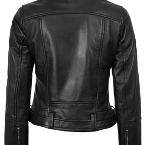Womens Asymmetrical Black Biker Style Leather Jacket