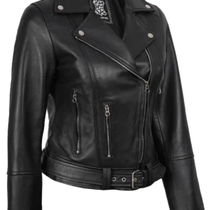 Womens Asymmetrical Black Biker Style Leather Jacket