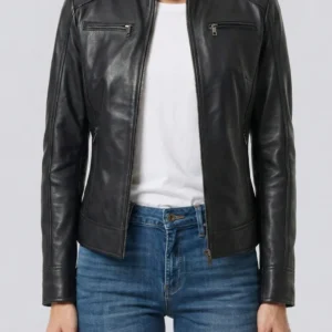 Dodge Women's Black Lambskin Biker Style Leather Jacket