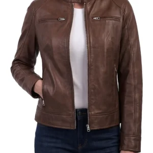 Dodge Women's Black Lambskin Biker Style Leather Jacket