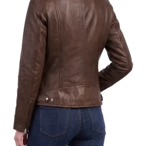 Dodge Women's Black Lambskin Biker Style Leather Jacket