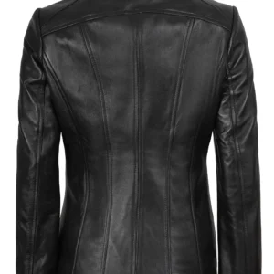 Marsha Women's Shirt-Collar Black Leather Car Coat