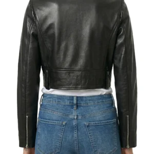 Colleen Women’s Cropped Black Biker Style Leather Jacket