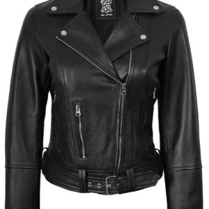 Womens Asymmetrical Black Biker Style Leather Jacket