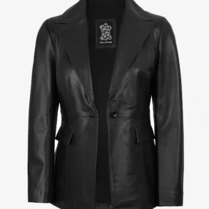 Women's Black Lambskin Single-Button Notch Lapel Blazer