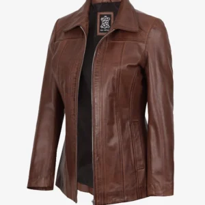 Marsha Women's Shirt-Collar Black Leather Car Coat