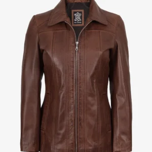 Marsha Women's Shirt-Collar Black Leather Car Coat