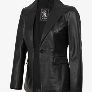 Women's Black Lambskin Single-Button Notch Lapel Blazer
